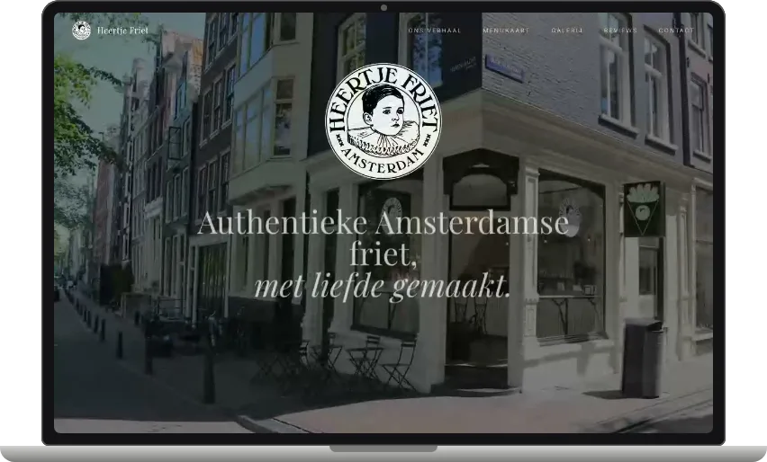 The Heertje Friet website on a laptop